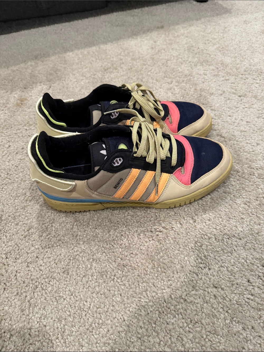 adidas Bad Bunny Low-Top Sneakers in Black, Pink & Beige with Orange Stripes